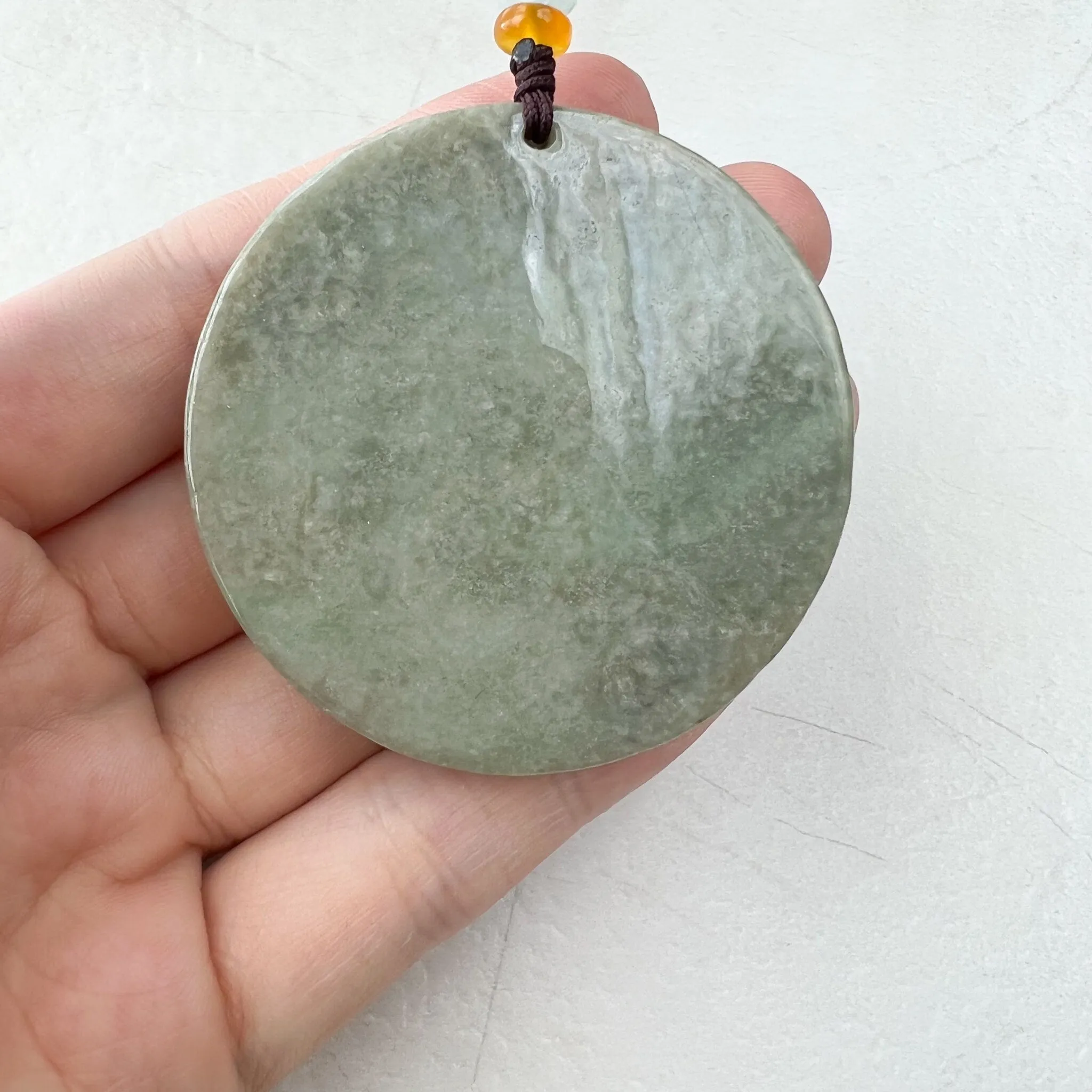 Green Yellow Jadeite Jade Standing Guan Yin Avalokiteshvara Carved Pendant Necklace, YJ-1221-0168146