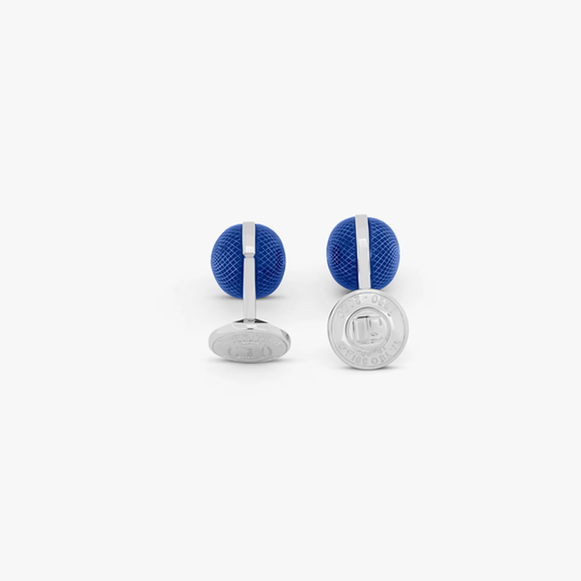 Guilloche Sphere cufflinks in lapis with rhodium finish