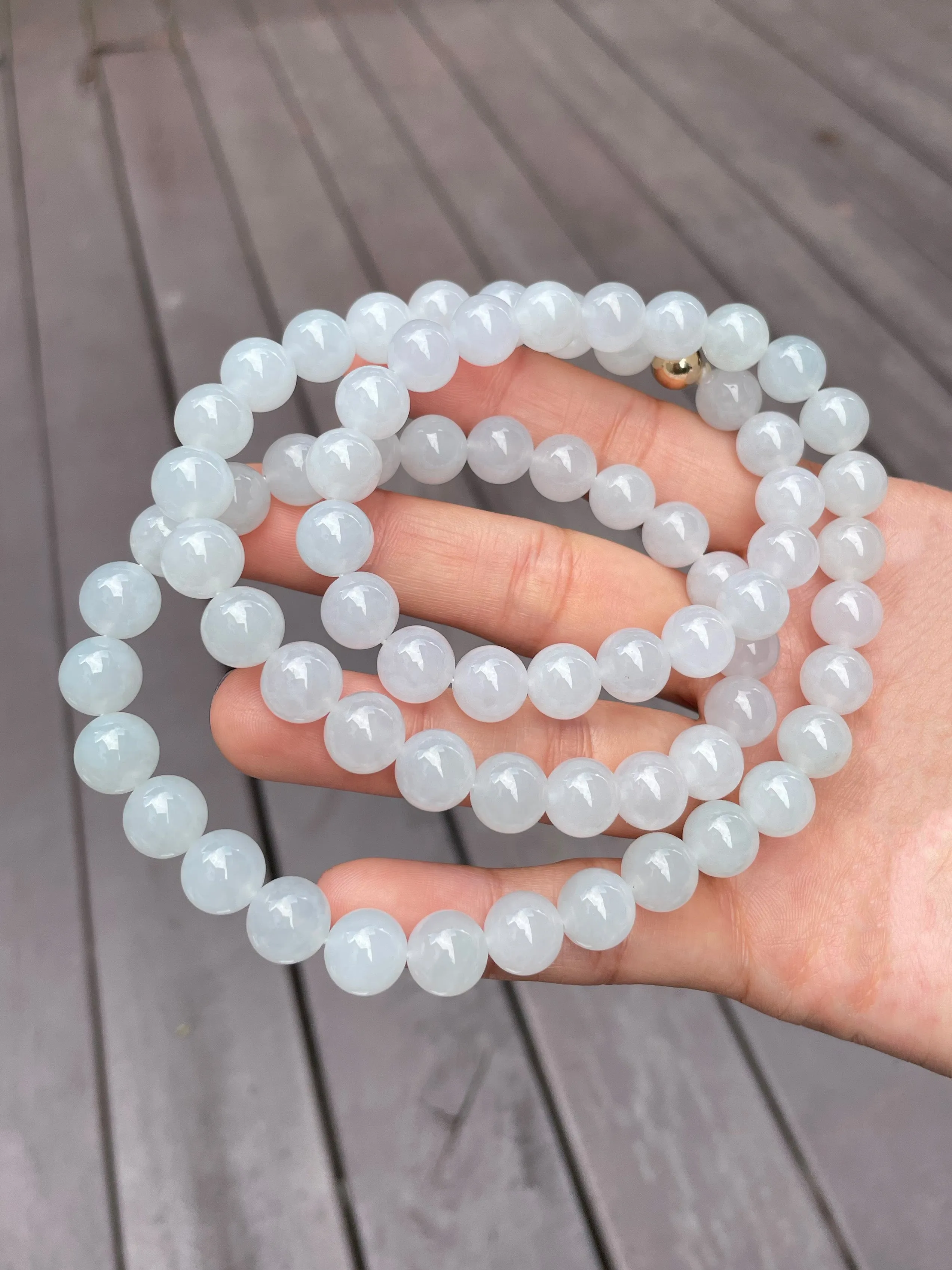 Icy White Jade Beads Necklace (NJN012)