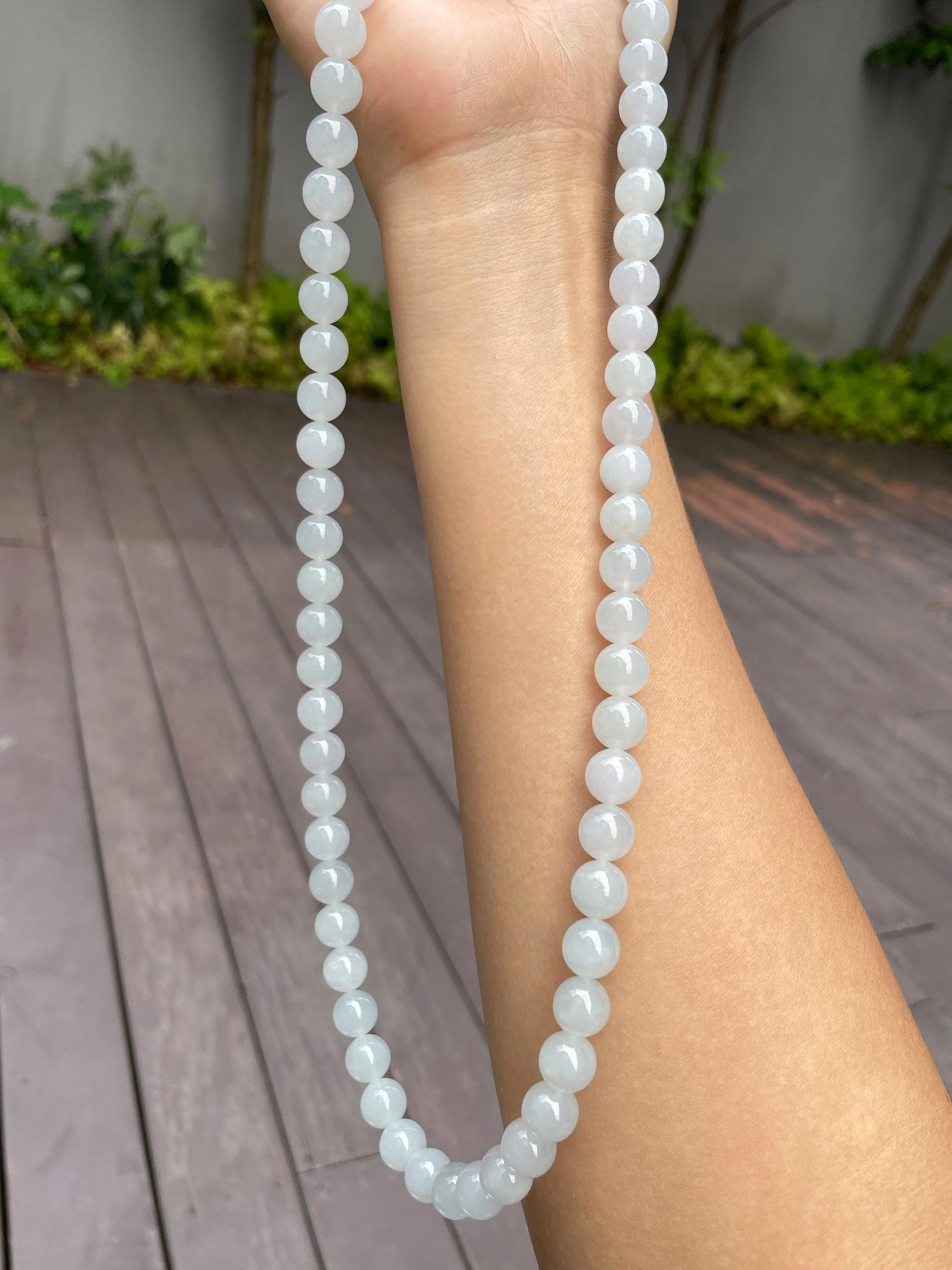 Icy White Jade Beads Necklace (NJN012)