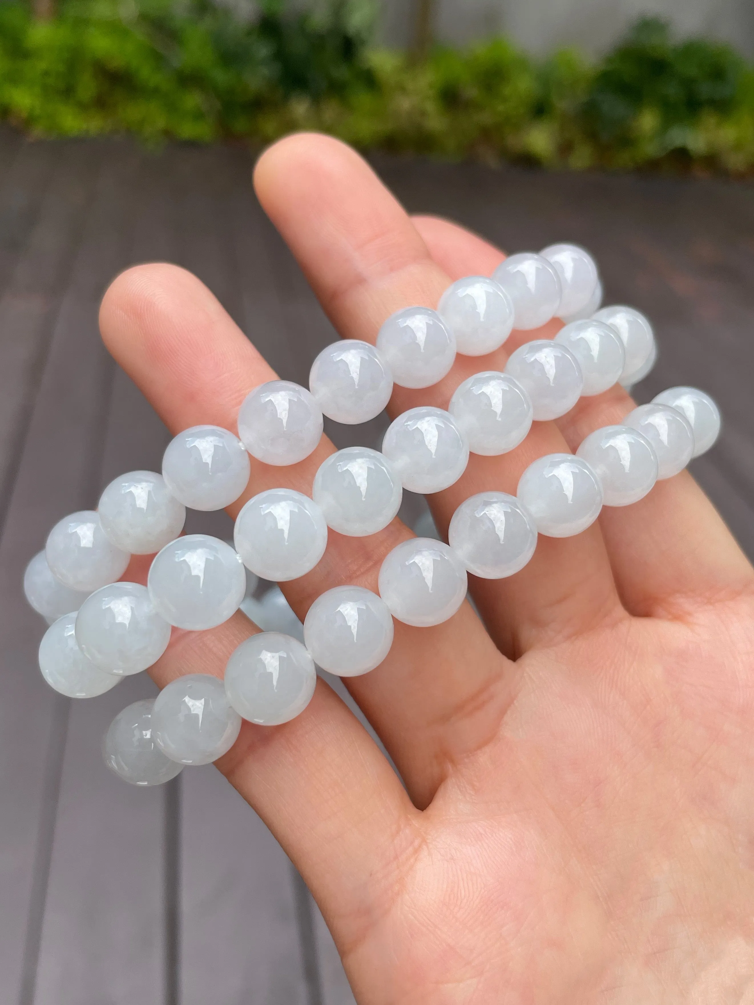 Icy White Jade Beads Necklace (NJN012)