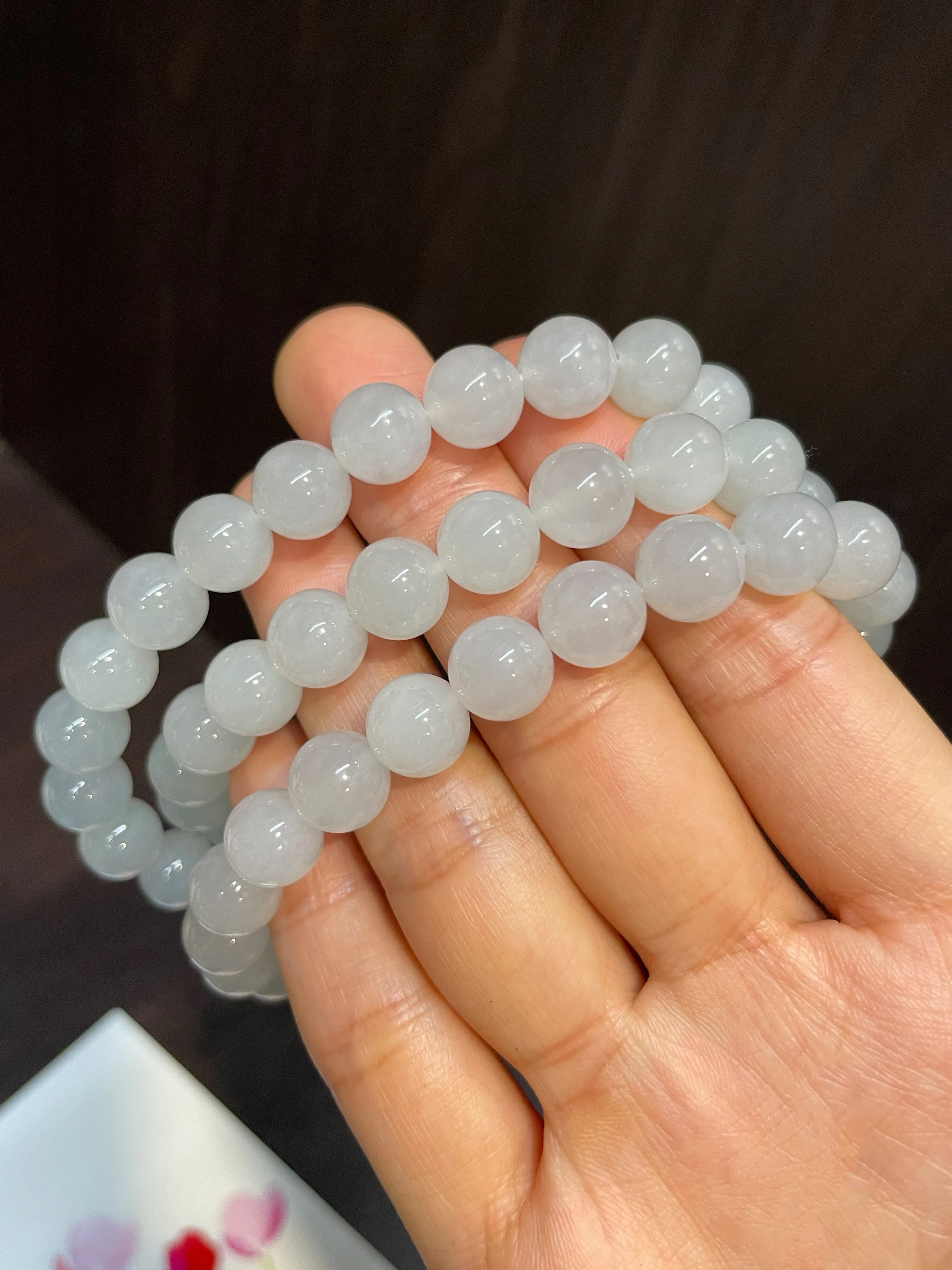 Icy White Jade Beads Necklace (NJN012)