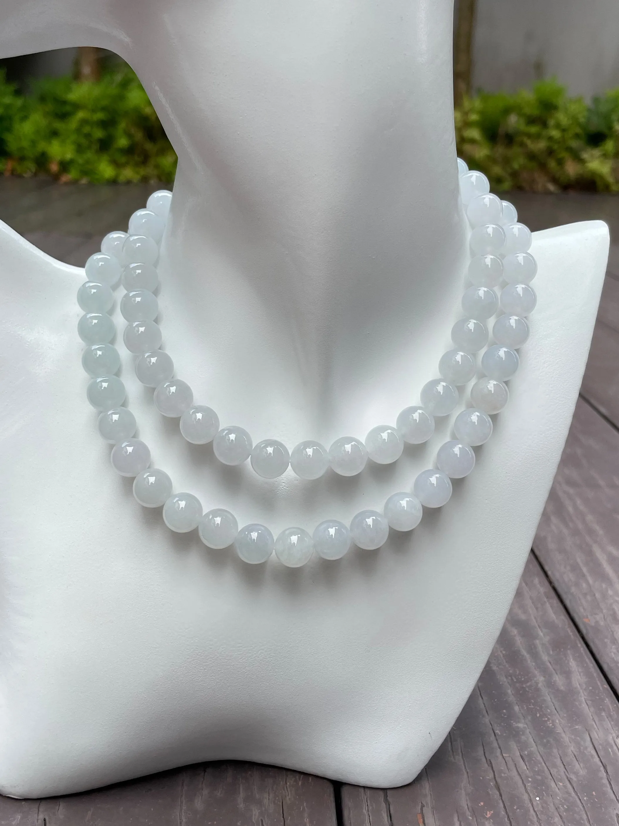 Icy White Jade Beads Necklace (NJN012)