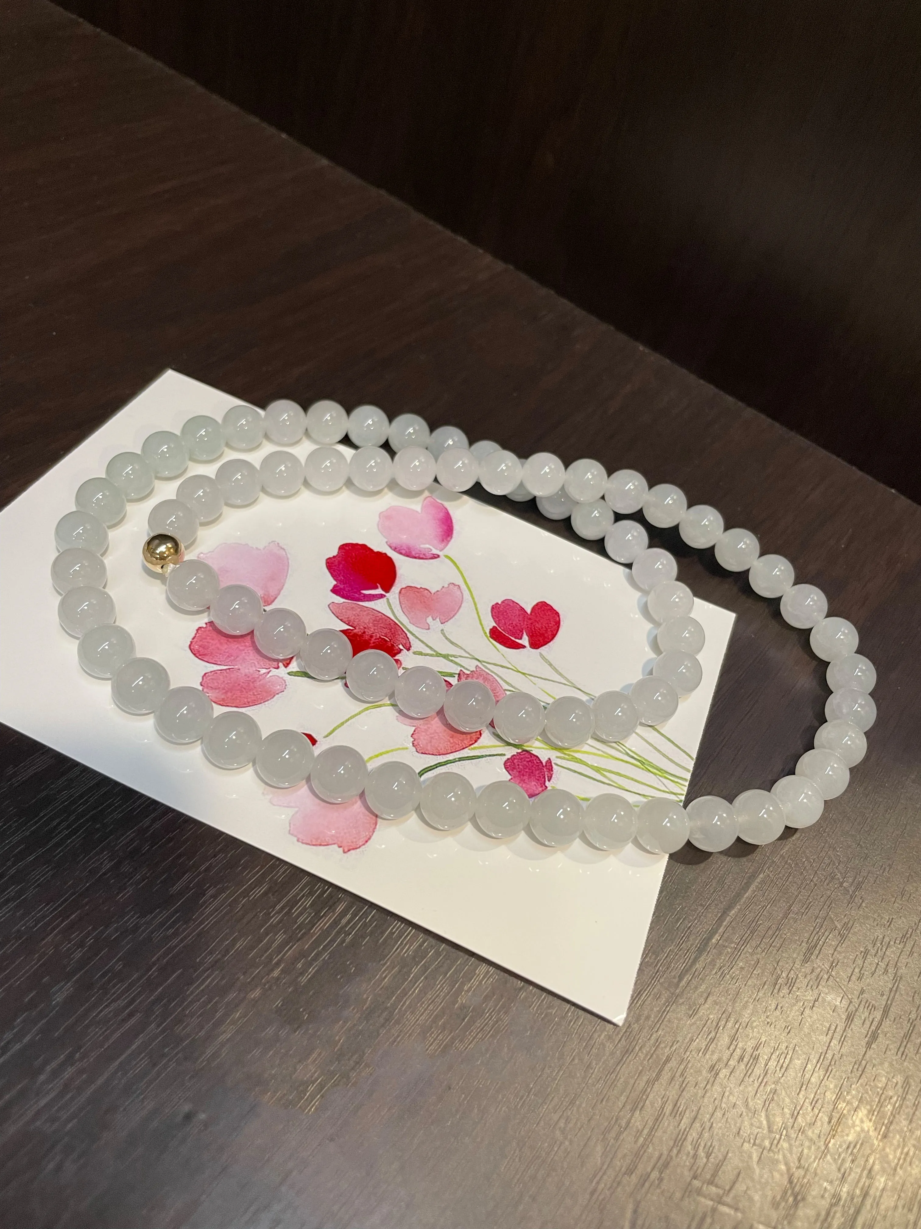 Icy White Jade Beads Necklace (NJN012)