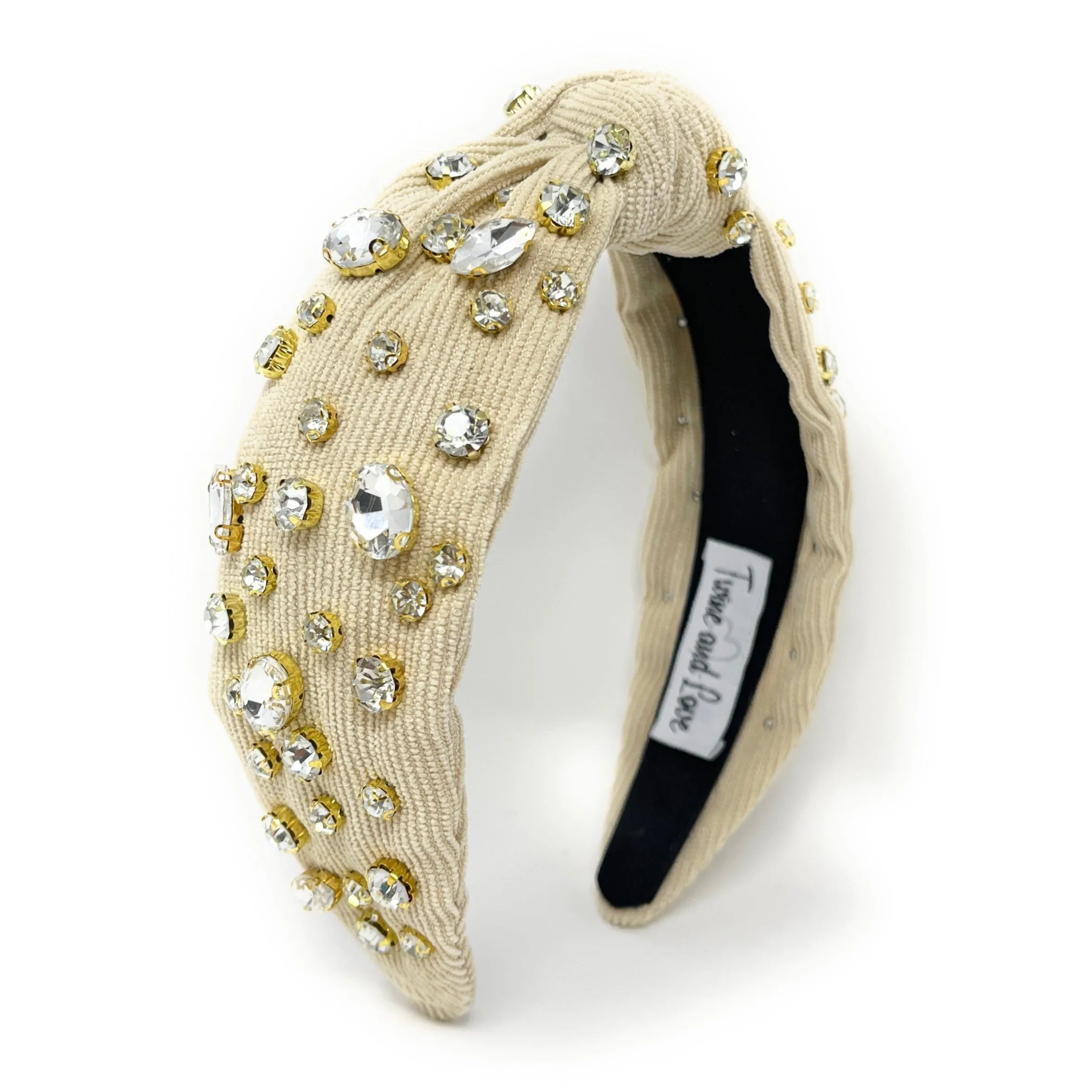 Ivory Corduroy Jeweled Knot Headband