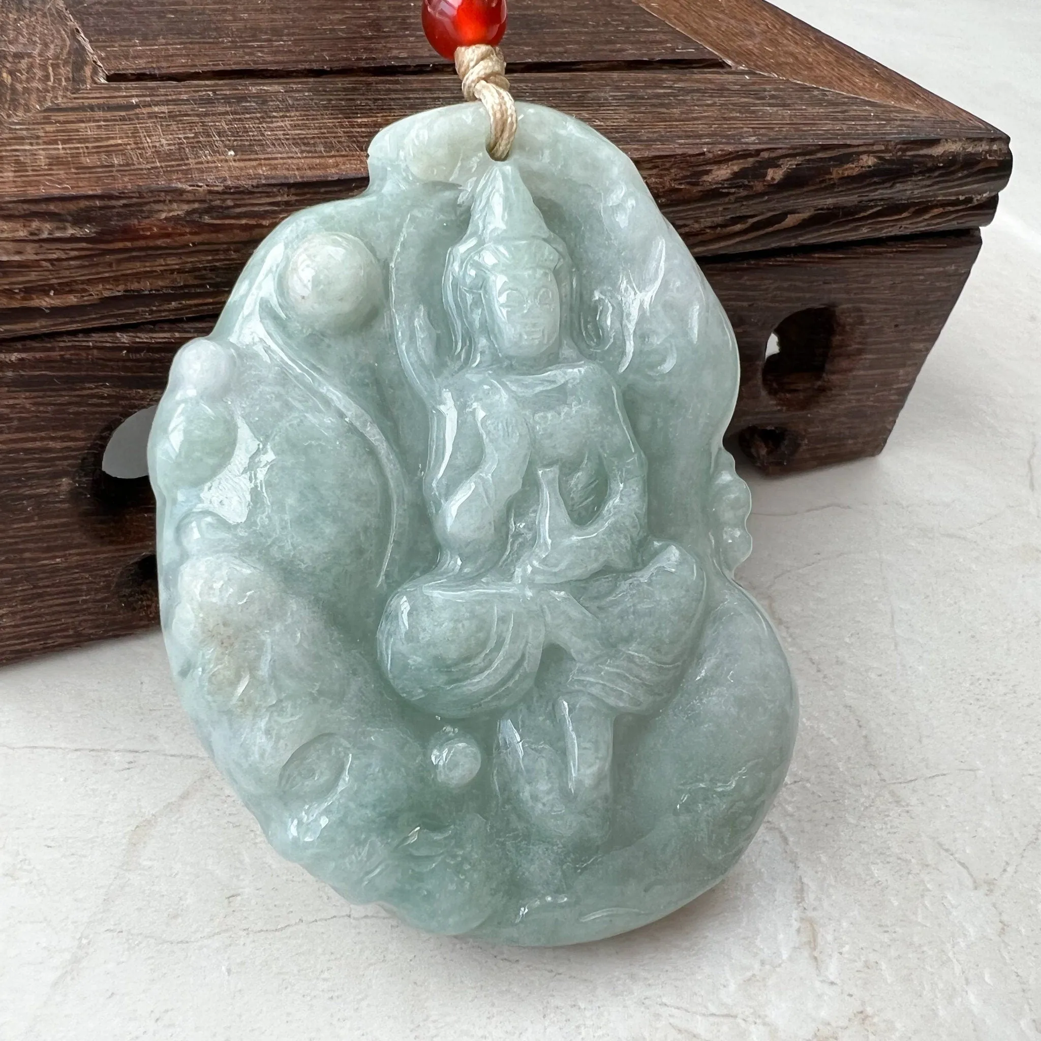 Jadeite Jade Guan Yin Avalokiteshvara, Quan Am, Hand Carved Pendant Necklace, YJ-1221-0235529