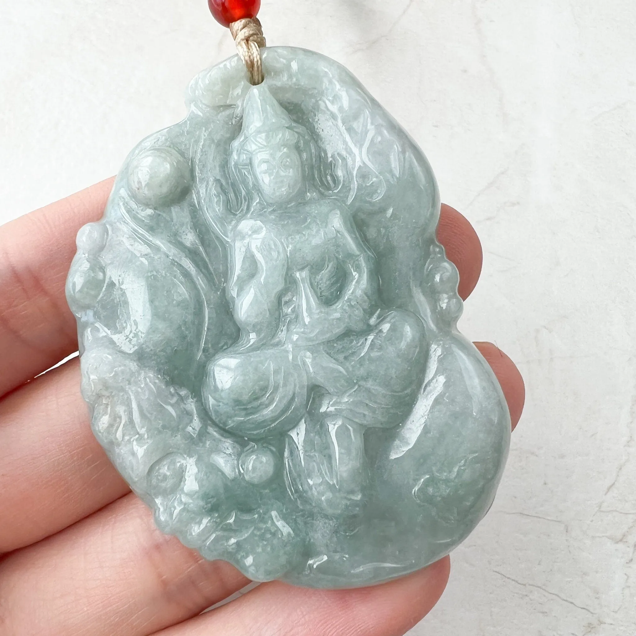 Jadeite Jade Guan Yin Avalokiteshvara, Quan Am, Hand Carved Pendant Necklace, YJ-1221-0235529