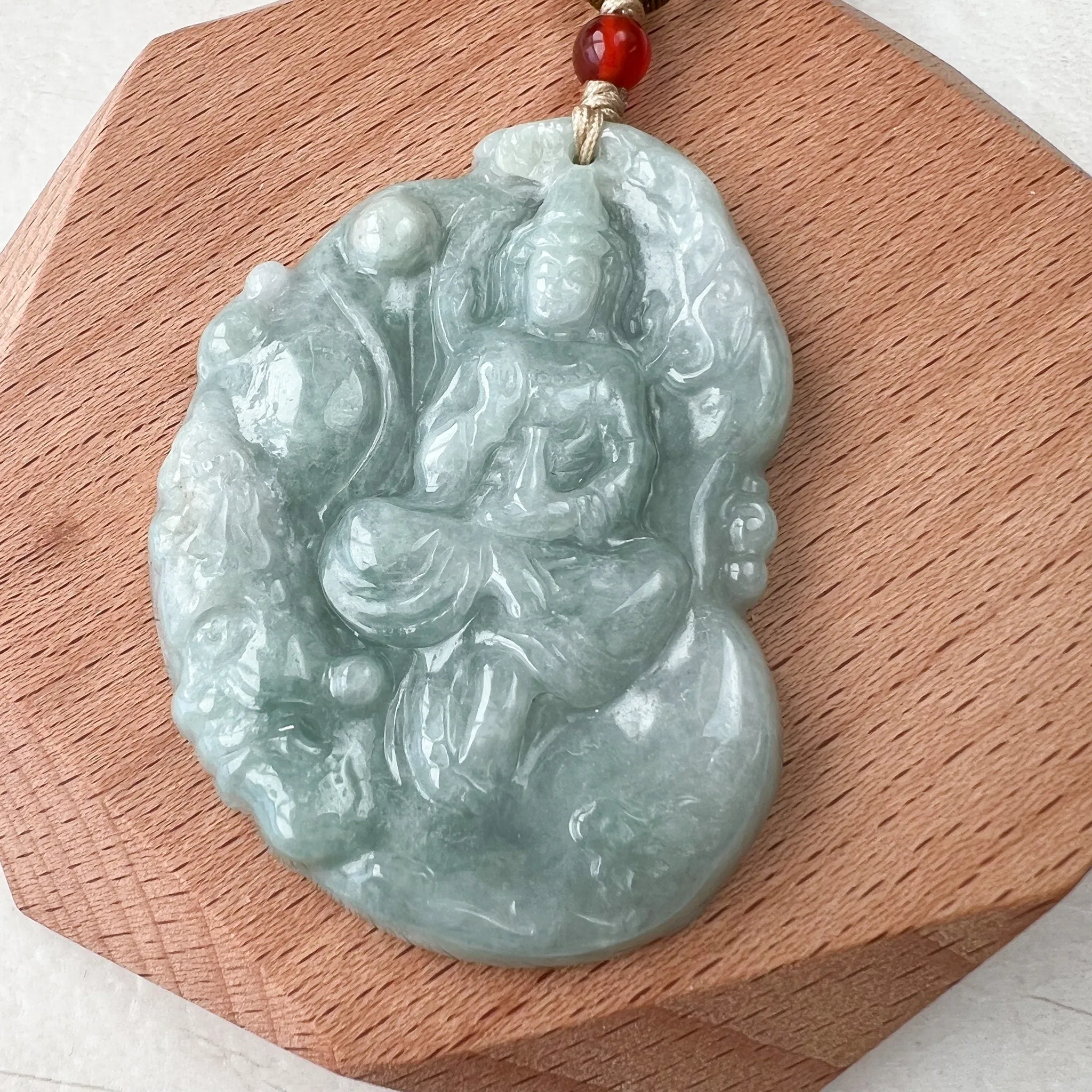 Jadeite Jade Guan Yin Avalokiteshvara, Quan Am, Hand Carved Pendant Necklace, YJ-1221-0235529