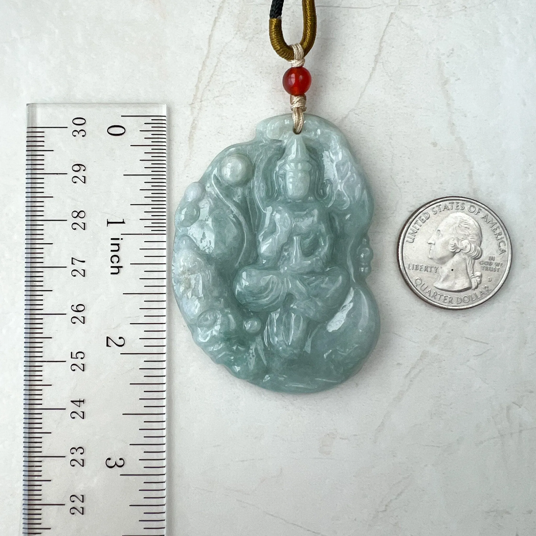 Jadeite Jade Guan Yin Avalokiteshvara, Quan Am, Hand Carved Pendant Necklace, YJ-1221-0235529