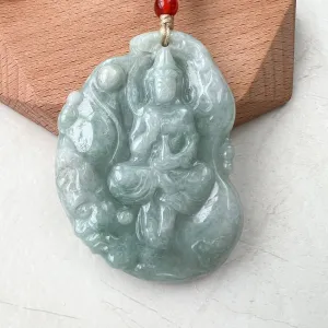 Jadeite Jade Guan Yin Avalokiteshvara, Quan Am, Hand Carved Pendant Necklace, YJ-1221-0235529