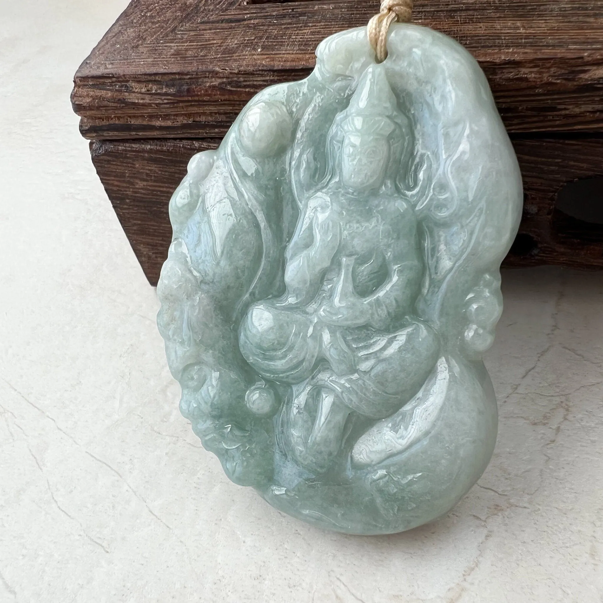 Jadeite Jade Guan Yin Avalokiteshvara, Quan Am, Hand Carved Pendant Necklace, YJ-1221-0235529