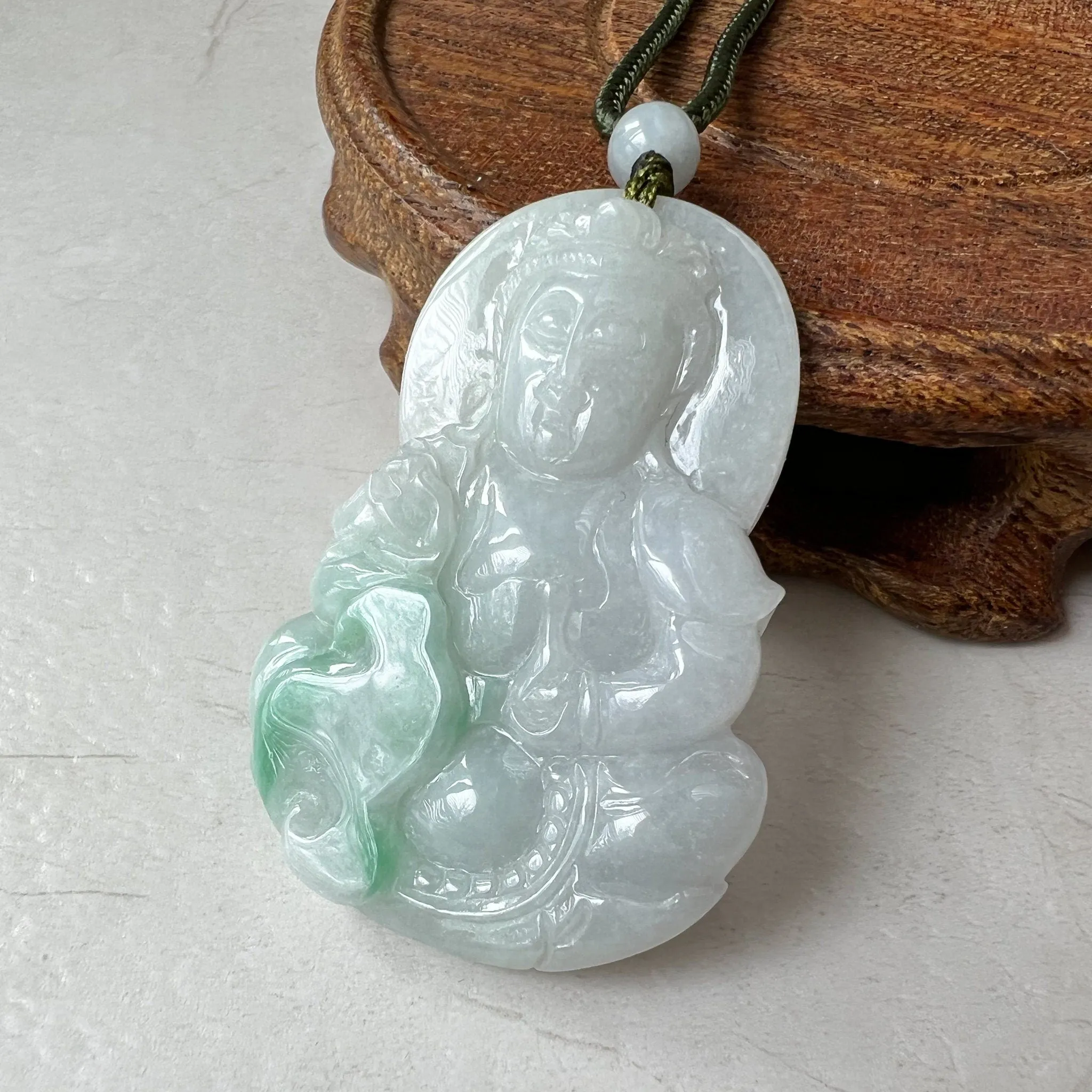 Jadeite Jade Guan Yin Avalokiteshvara, Quan Am, 观音, Hand Carved Pendant Necklace, YW-0110-1652569917