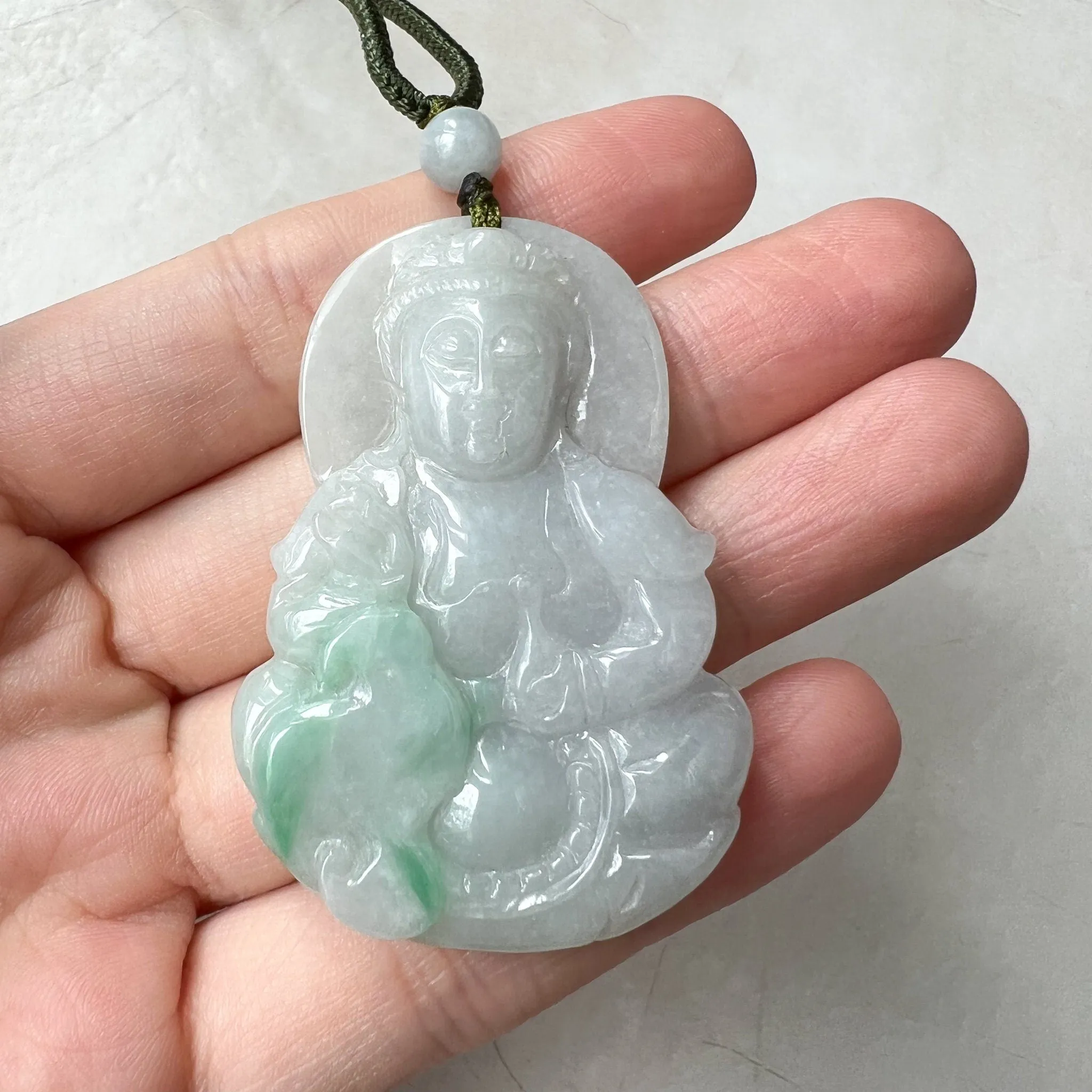 Jadeite Jade Guan Yin Avalokiteshvara, Quan Am, 观音, Hand Carved Pendant Necklace, YW-0110-1652569917