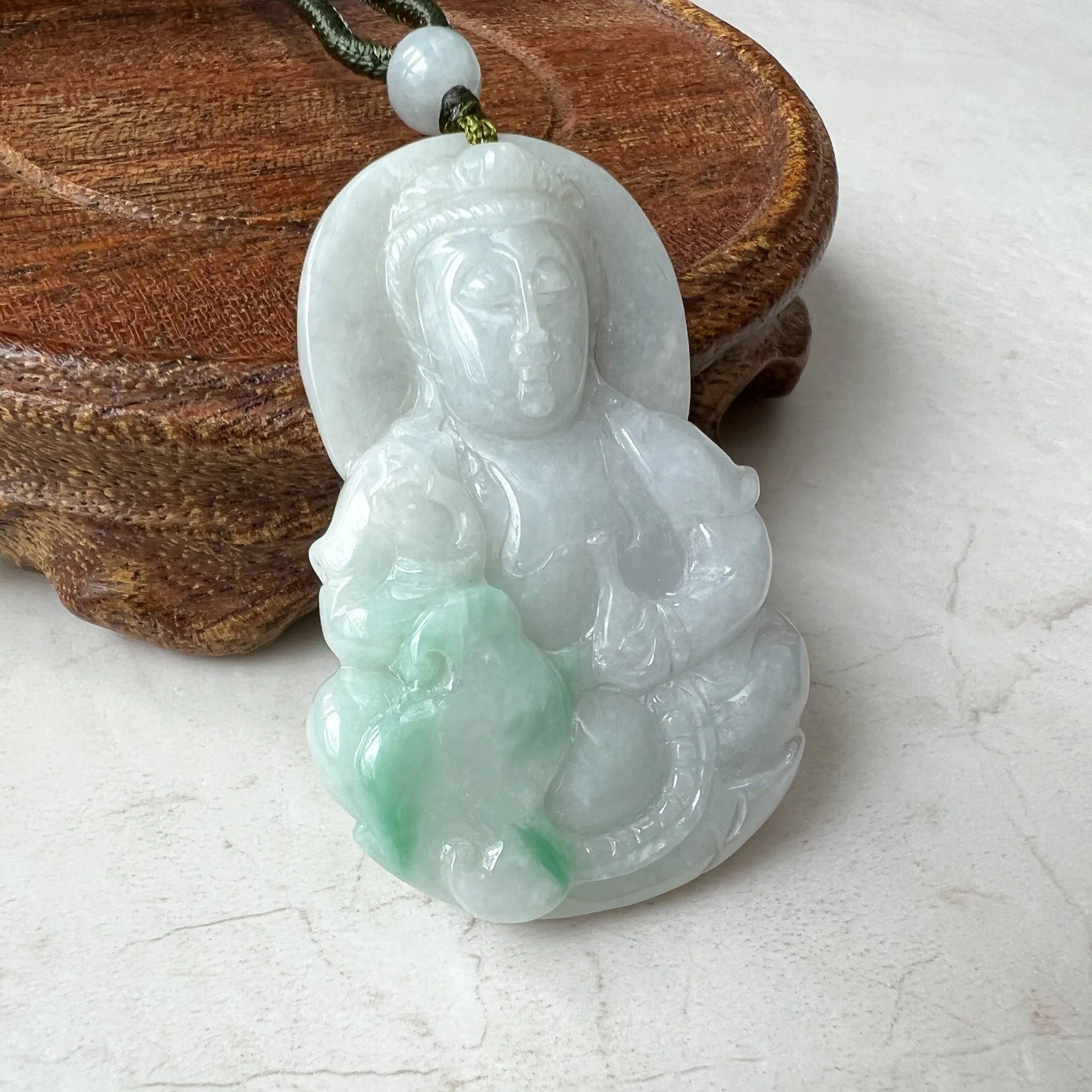 Jadeite Jade Guan Yin Avalokiteshvara, Quan Am, 观音, Hand Carved Pendant Necklace, YW-0110-1652569917