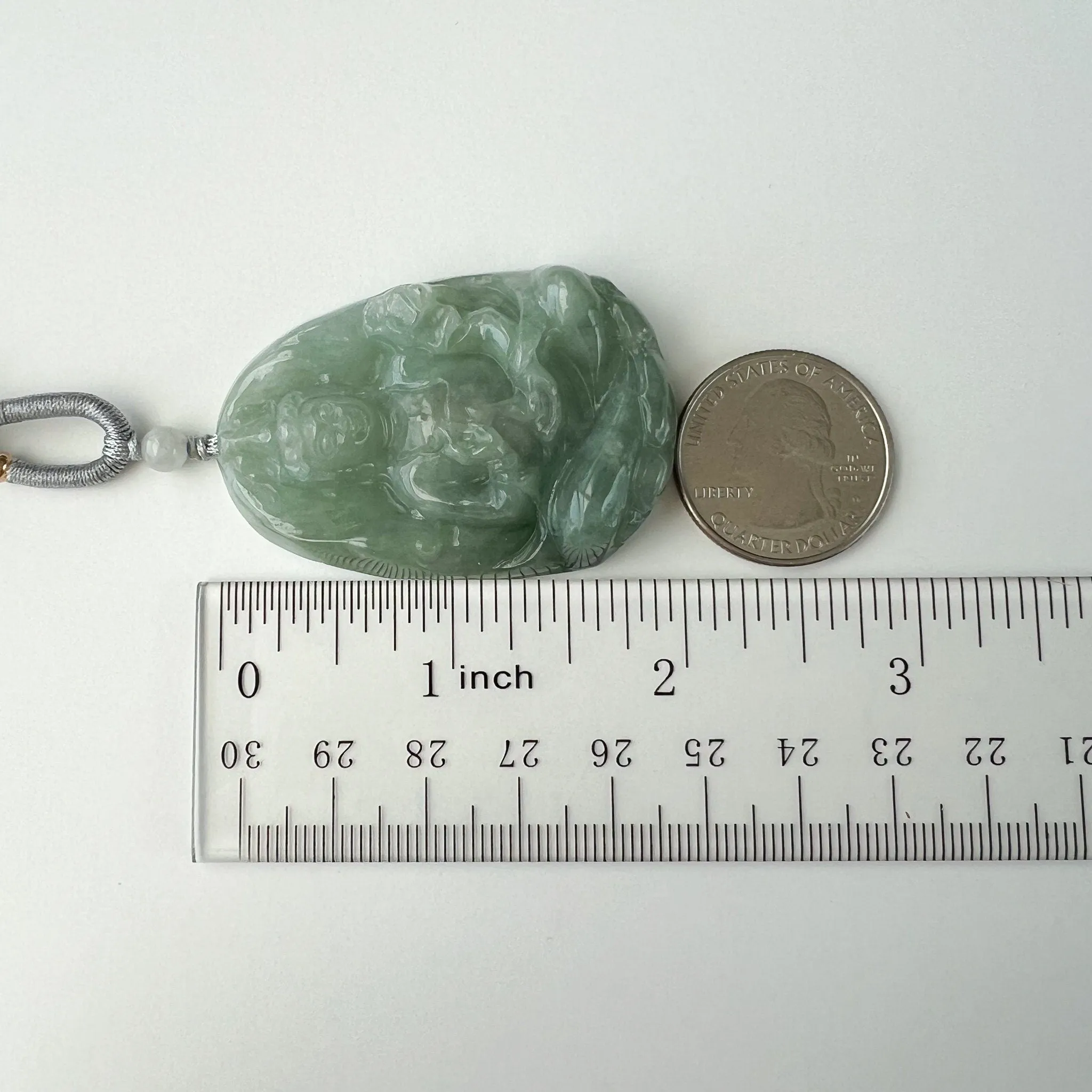 Jadeite Jade Guan Yin Avalokiteshvara, Quan Am, Light Green Jade, Hand Carved Jade Pendant Necklace, YJ-0522-0371824