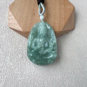 Jadeite Jade Guan Yin Avalokiteshvara, Quan Am, Light Green Jade, Hand Carved Jade Pendant Necklace, YJ-0522-0371824