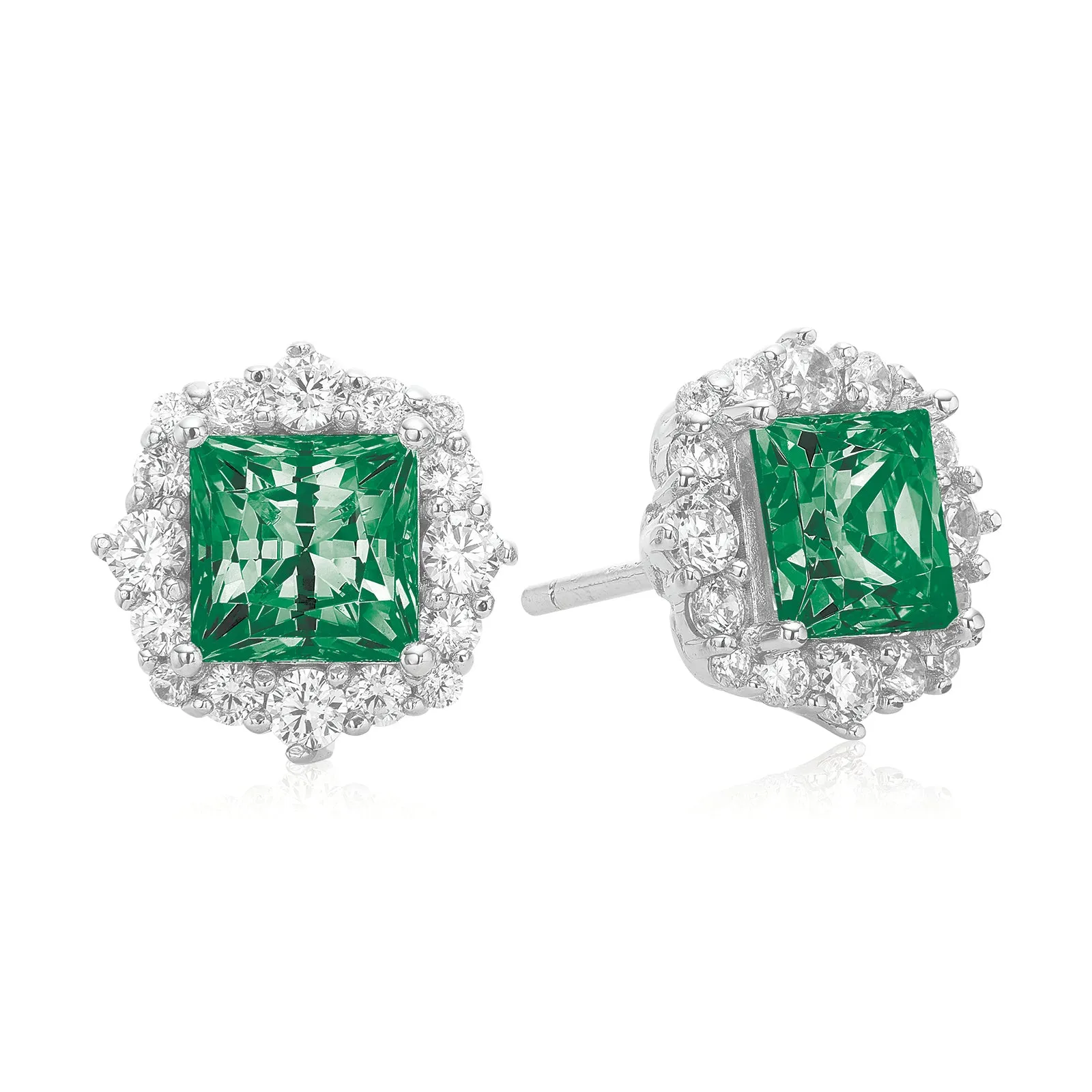 KISS Sterling Silver Green & White Stud Earrings
