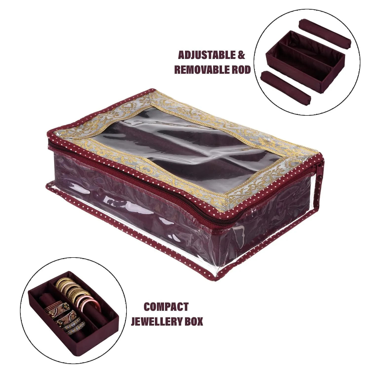 Kuber Industries Bangle Box | Hard Board Polka Dot Design | 2 Roll Removable Chudi box | Bangles Storage Organiser | Watches Organizer with Top Window | Maroon
