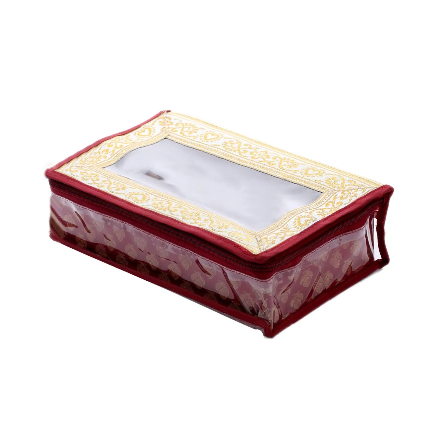 Kuber Industries Brocade Hardboard 2 Pieces Four Rod Bangle Box (Maroon) - CTKTC42047