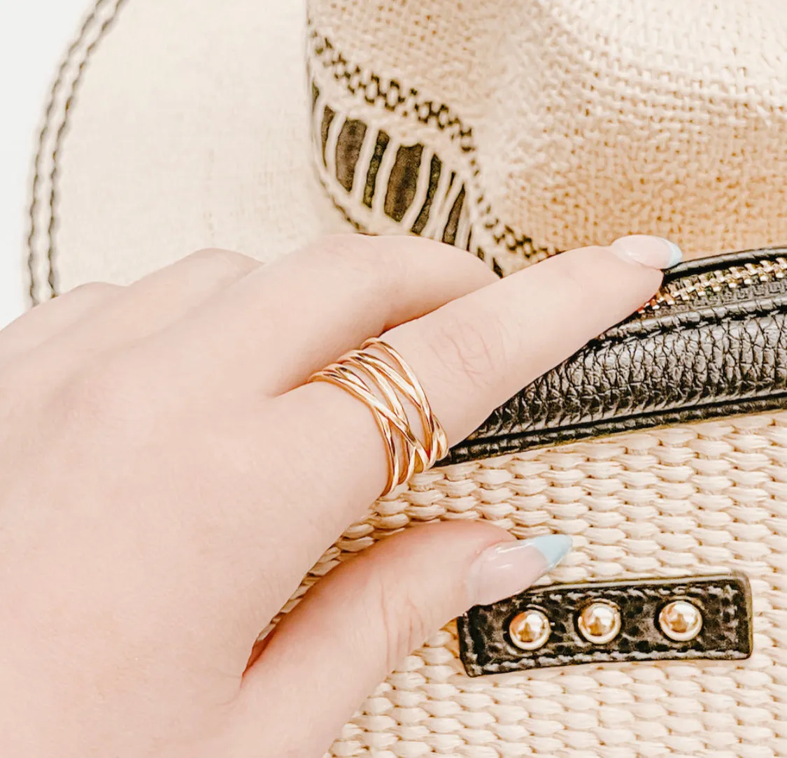 Layered lines statement ring