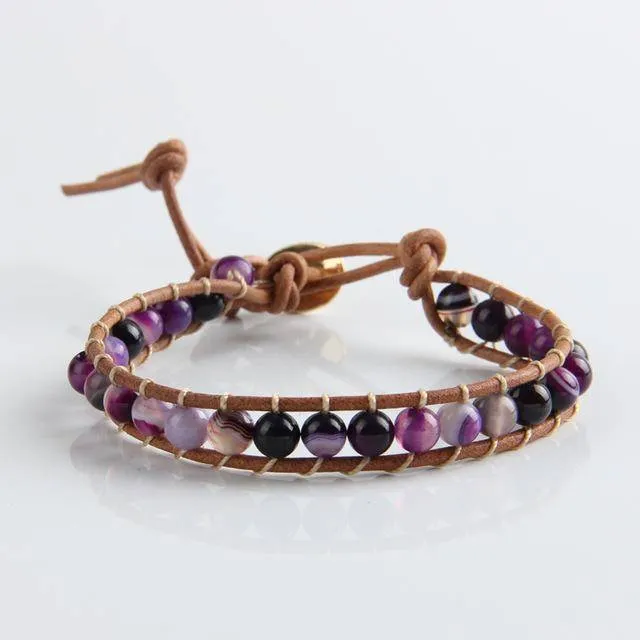 Leather Bracelet Natural Stone Bead Bracelets