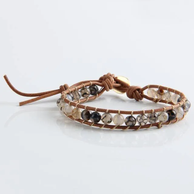 Leather Bracelet Natural Stone Bead Bracelets