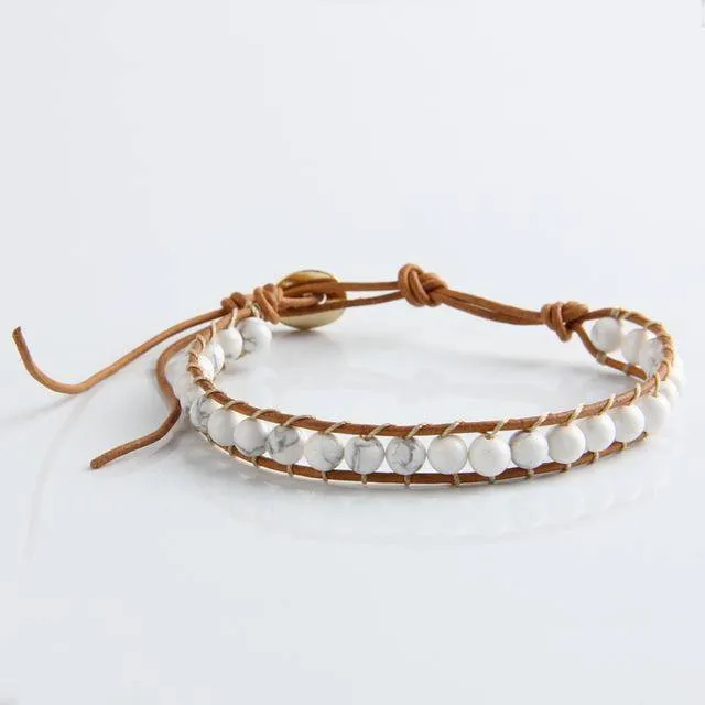 Leather Bracelet Natural Stone Bead Bracelets