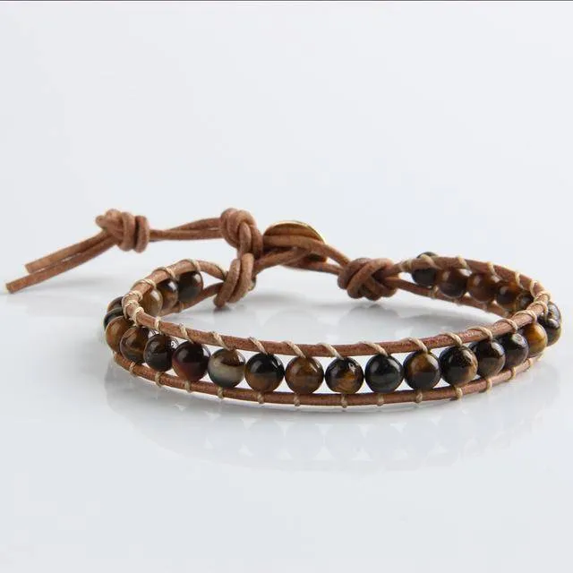 Leather Bracelet Natural Stone Bead Bracelets