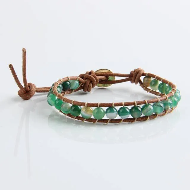Leather Bracelet Natural Stone Bead Bracelets