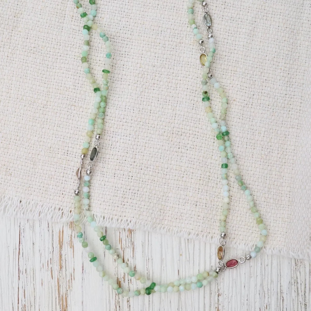 Long Green Opal & Tourmaline Necklace