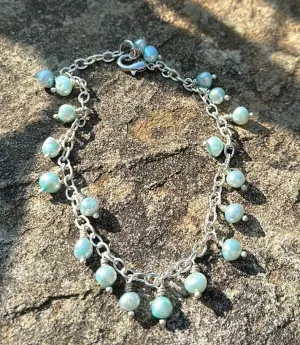 Minty blue pearl charm bracelet