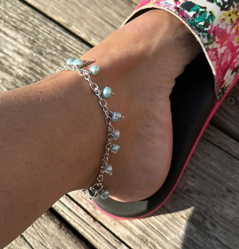Minty blue pearl charm bracelet