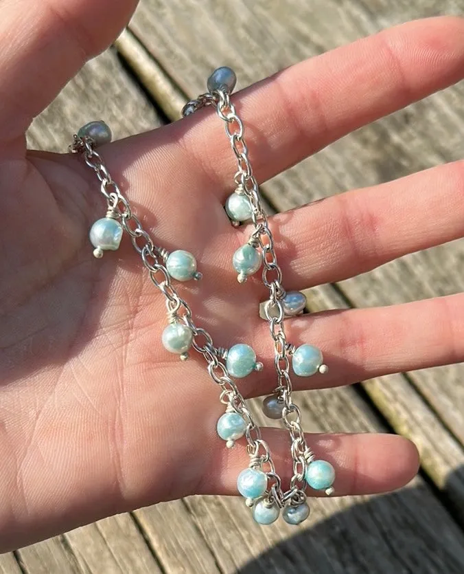 Minty blue pearl charm bracelet