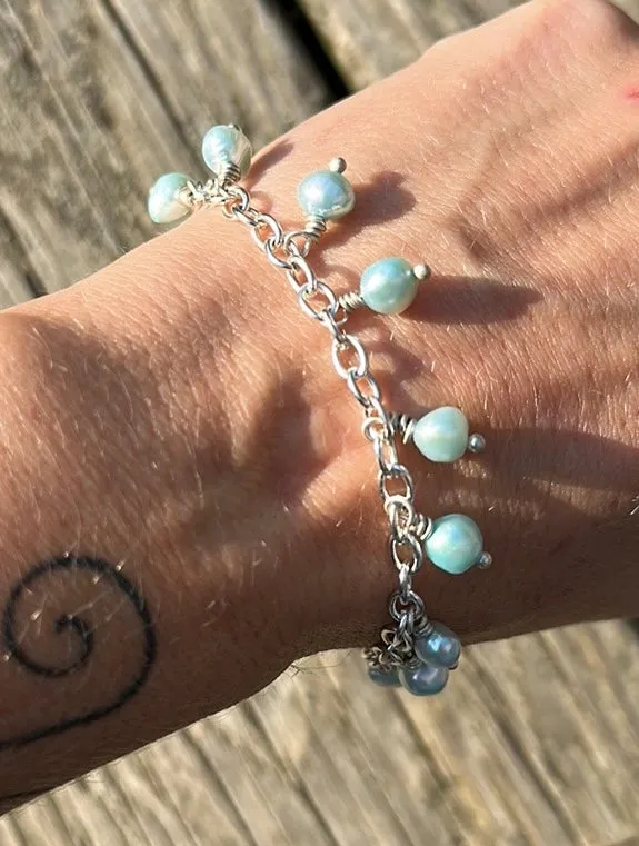 Minty blue pearl charm bracelet
