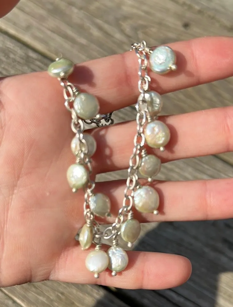 Minty coin pearl charm bracelet