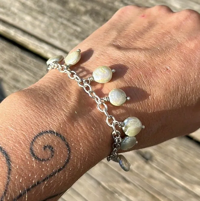 Minty coin pearl charm bracelet