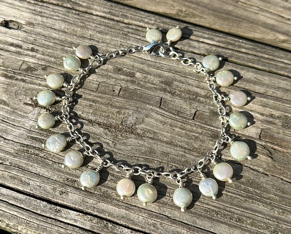 Minty coin pearl charm bracelet