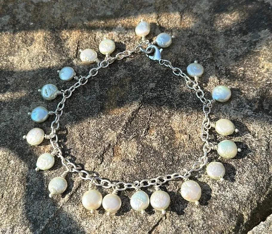 Minty coin pearl charm bracelet