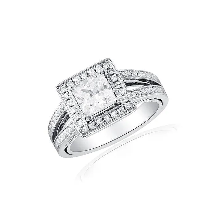 Modern Square Halo Engagement Ring with Split Shank by Ron Rosen at Regard Jewelry in Austin, Texas