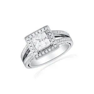 Modern Square Halo Engagement Ring with Split Shank by Ron Rosen at Regard Jewelry in Austin, Texas