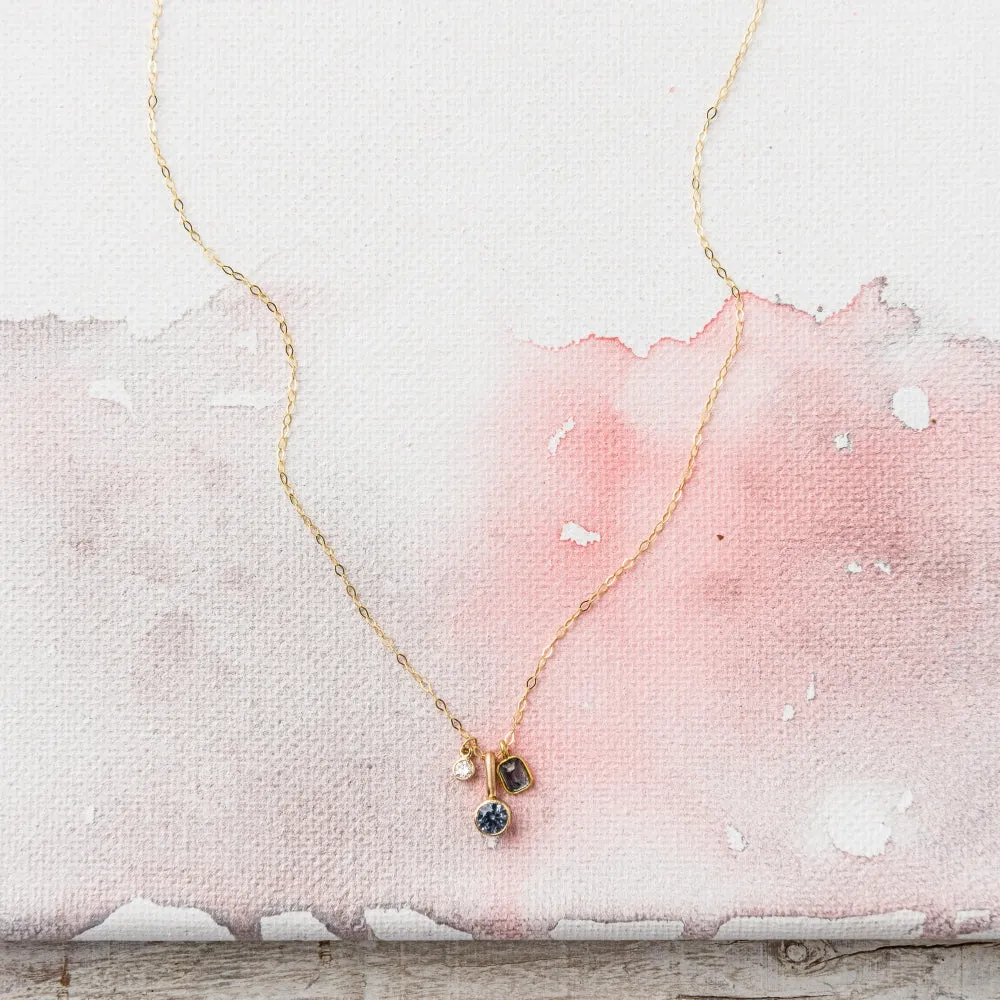 Montana Sapphire Necklace with Diamond and Green Sapphire in 14k Gold