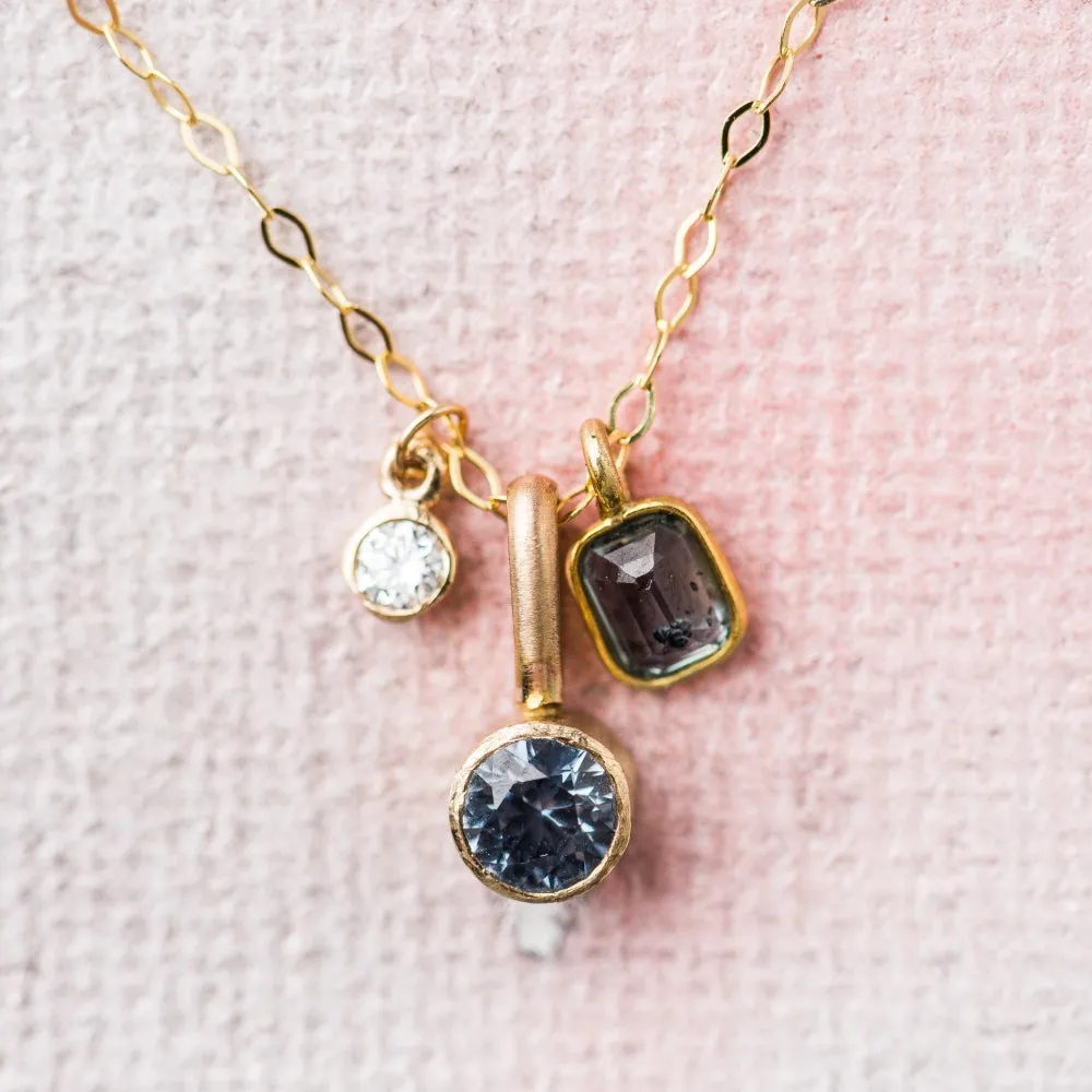 Montana Sapphire Necklace with Diamond and Green Sapphire in 14k Gold