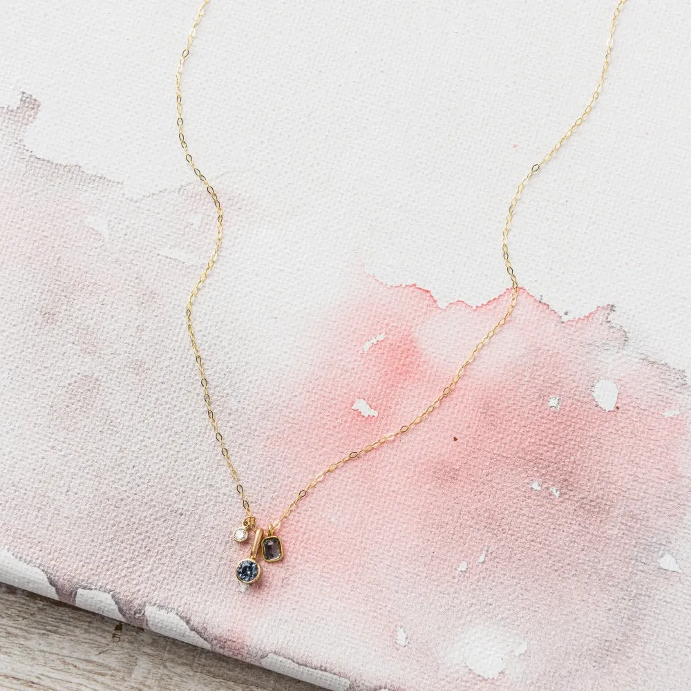 Montana Sapphire Necklace with Diamond and Green Sapphire in 14k Gold