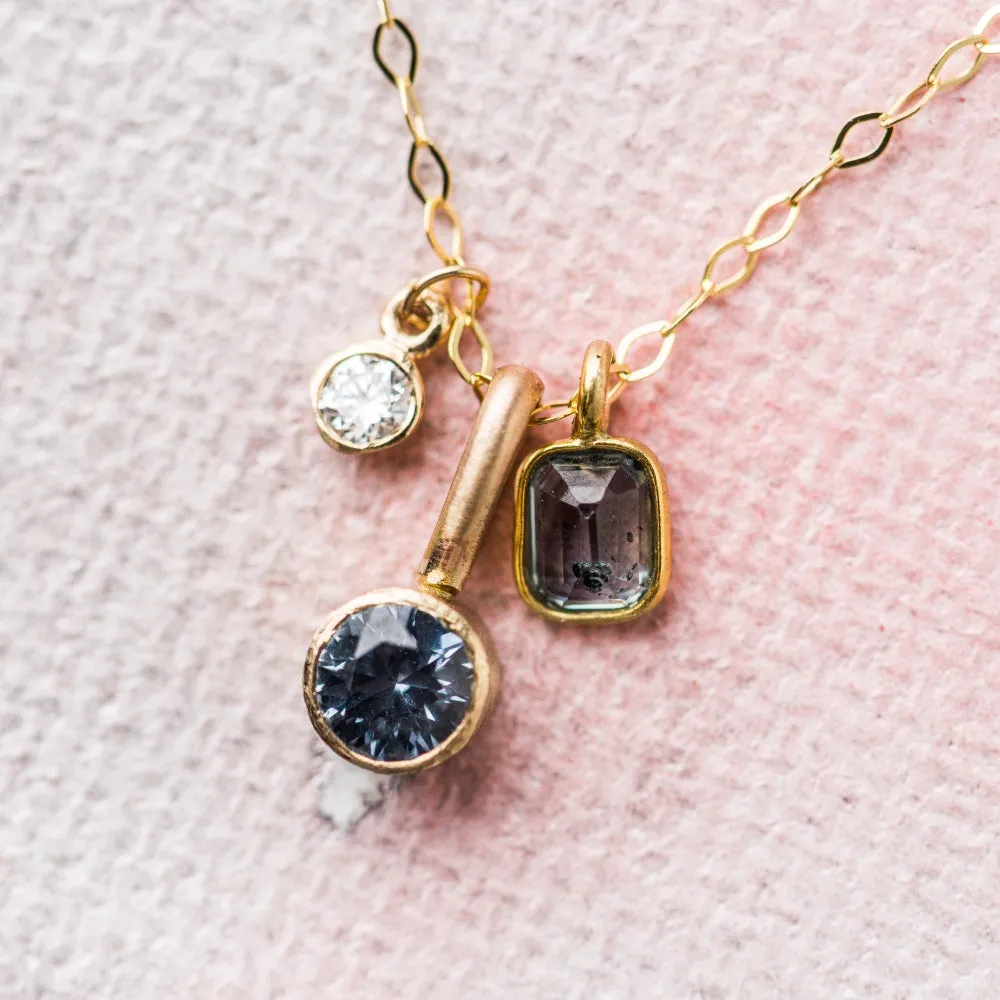 Montana Sapphire Necklace with Diamond and Green Sapphire in 14k Gold