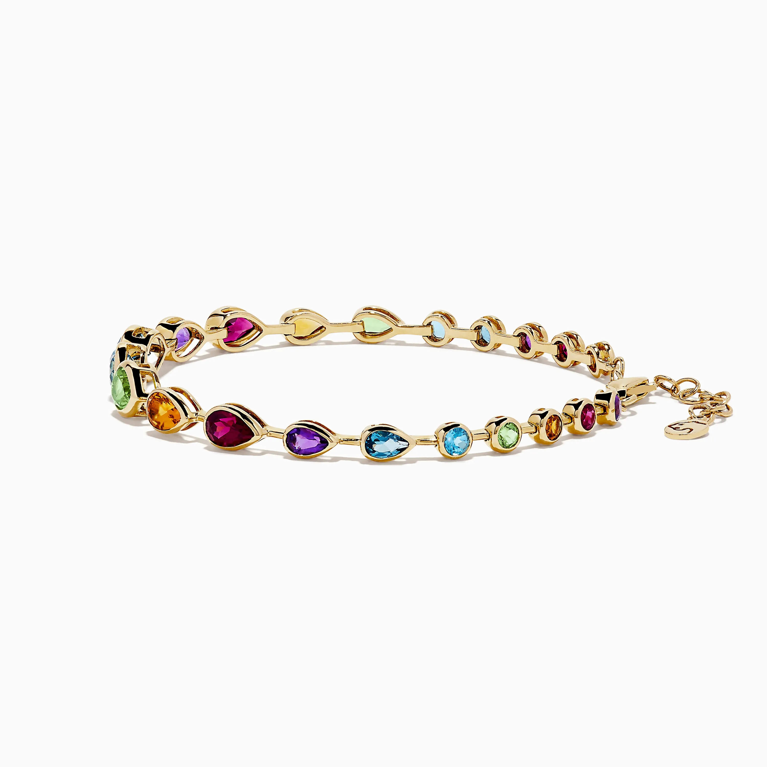 Mosaic 14K Yellow Gold Bezel Set Multi Gemstone Adjustable Tennis Bracelet 7.0 TCW