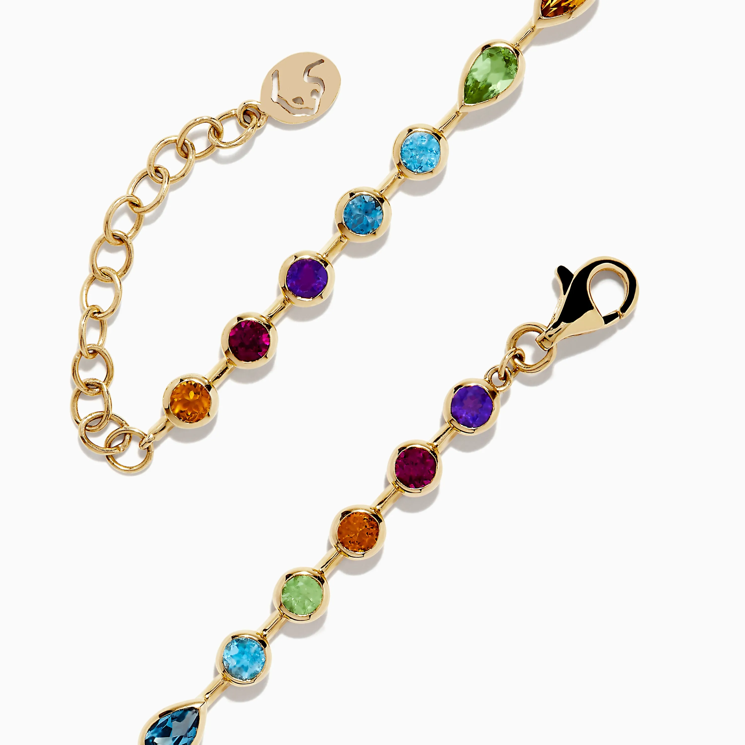 Mosaic 14K Yellow Gold Bezel Set Multi Gemstone Adjustable Tennis Bracelet 7.0 TCW
