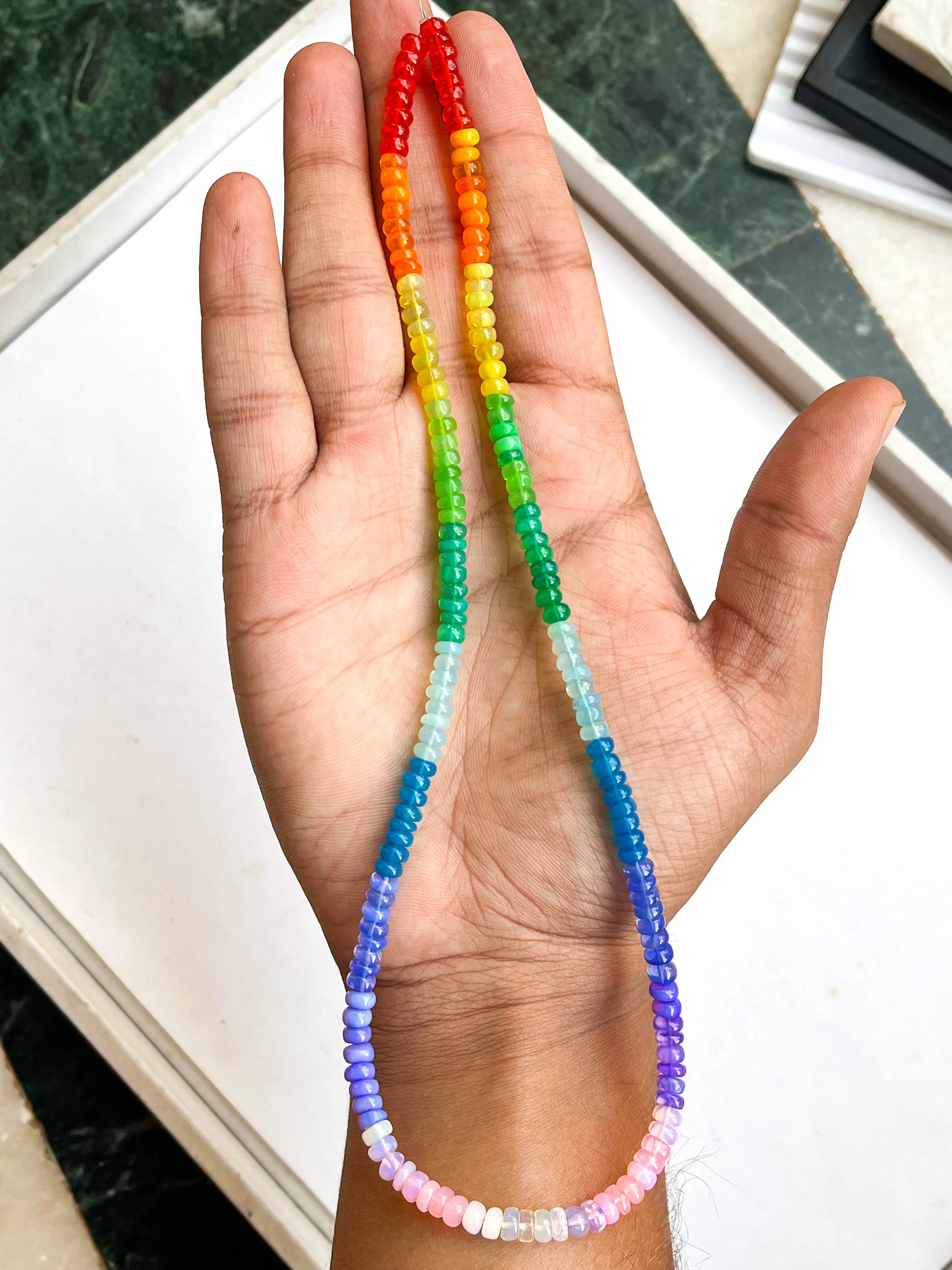 Natural Ethiopian Opal Rainbow color smooth rondelle shape beads