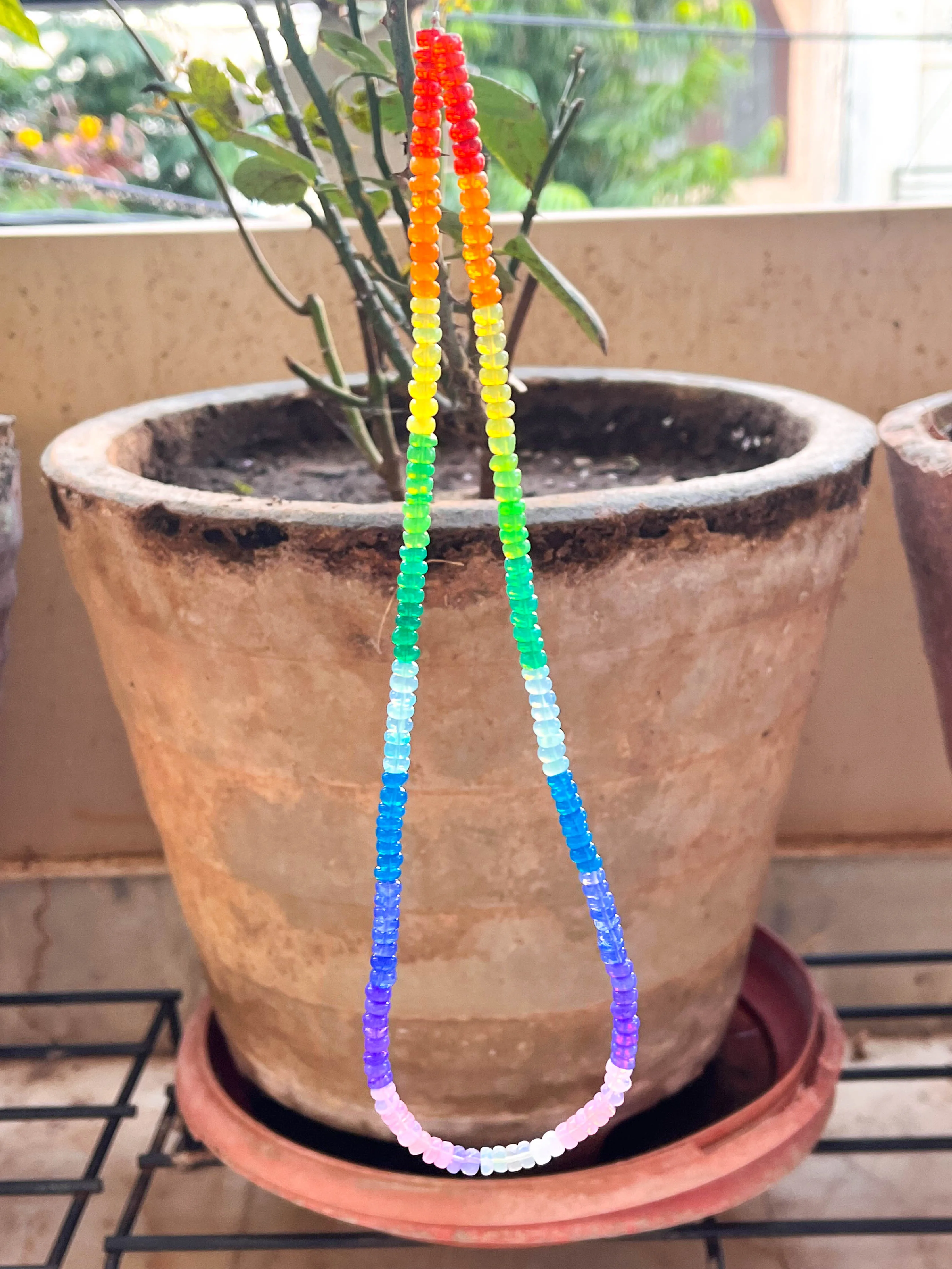 Natural Ethiopian Opal Rainbow color smooth rondelle shape beads