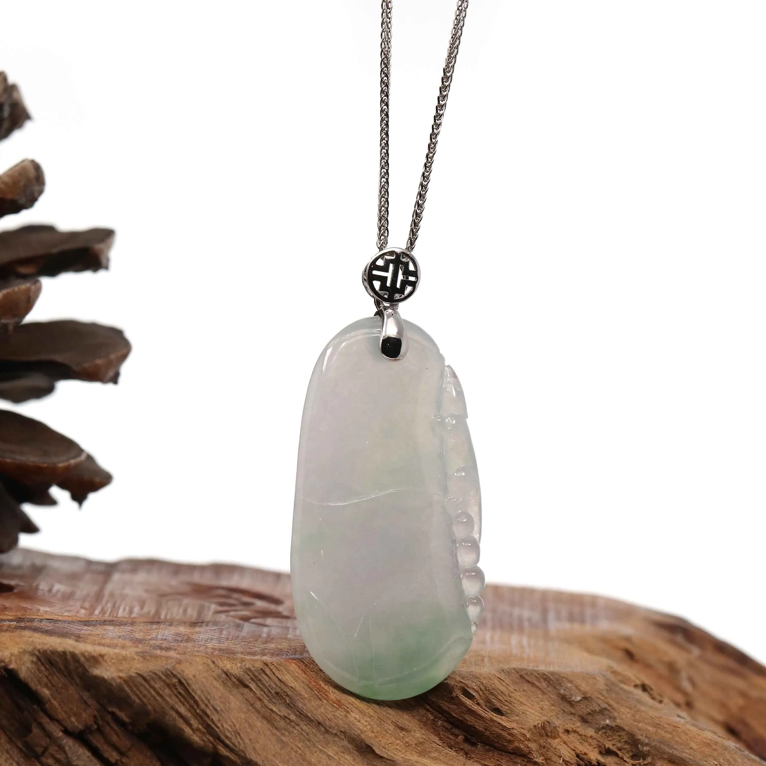 Natural Ice Lavender Jadeite Jade Bamboo Necklace With 14k Yellow Gold Bail