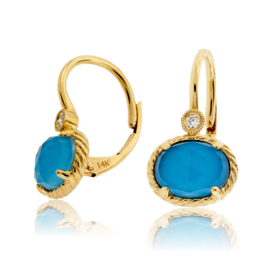 Oval Crystal Over Turquoise & Diamond Earrings